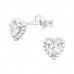 Silver Heart Ear Studs with Cubic Zirconia