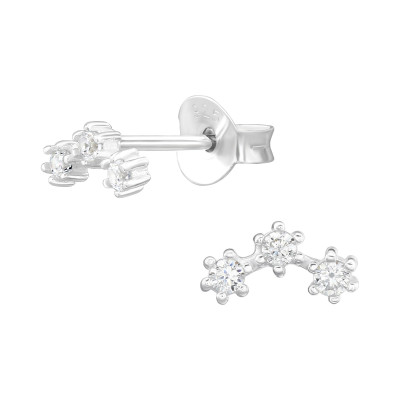 Curved Sterling Silver Ear Studs with Cubic Zirconia