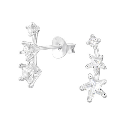 Triple Star Sterling Silver Ear Studs with Cubic Zirconia