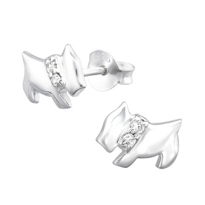 Silver Dog Ear Studs with Cubic Zirconia