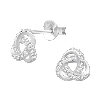 Trinity Knot Sterling Silver Ear Studs with Cubic Zirconia