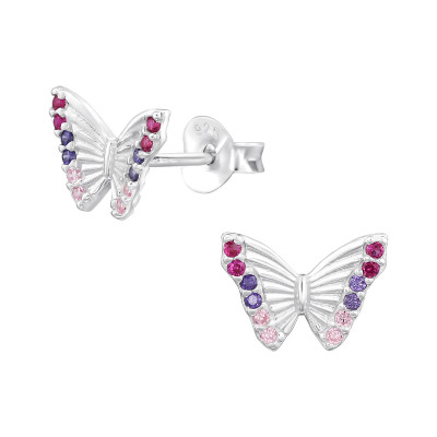 Butterfly Sterling Silver Ear Studs with Cubic Zirconia