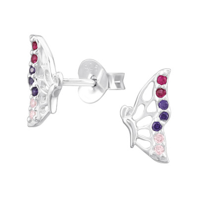 Butterfly Sterling Silver Ear Studs with Cubic Zirconia