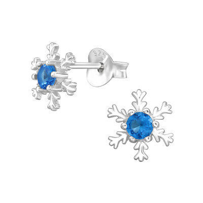 Snowflake Sterling Silver Ear Studs with Cubic Zirconia