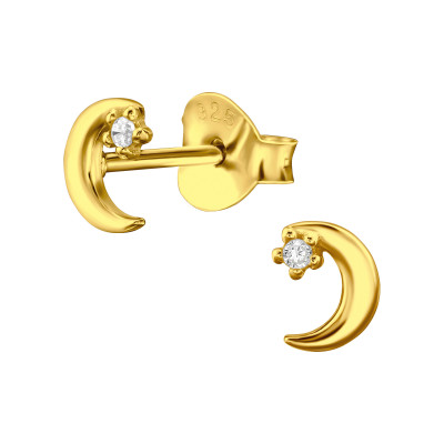 Moon Sterling Silver Ear Studs with Cubic Zirconia