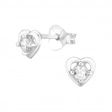 Precious Magnificent Heart Sterling Silver Ear Studs with