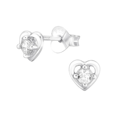 Heart Sterling Silver Ear Studs with Cubic Zirconia