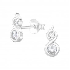 Fashionable Circles Sterling Silver Ear Studs with Cubic