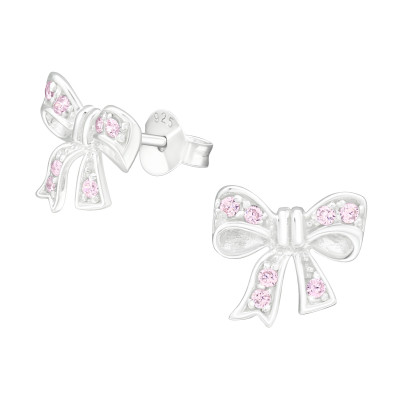 Silver Bow Ear Studs with Cubic Zirconia