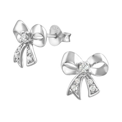 Bow Sterling Silver Ear Studs with Cubic Zirconia