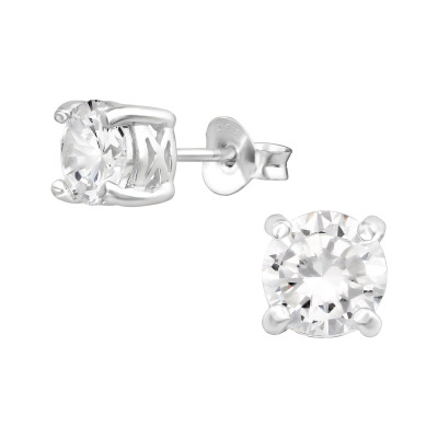 Silver Round 6mm Ear Studs with Cubic Zirconia