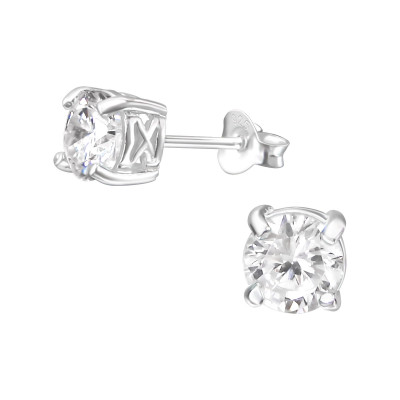 Silver Round 4mm Ear Studs with Cubic Zirconia