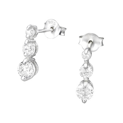 Silver Hanging Ear Studs with Cubic Zirconia