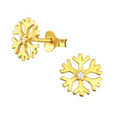 Silver Snowflake Ear Studs with Cubic Zirconia