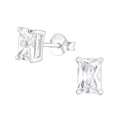 Silver Baguette Ear Studs with Cubic Zirconia