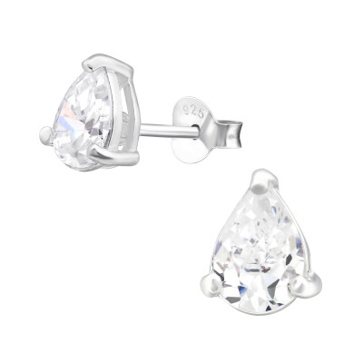 Silver Pear 5x7mm Ear Studs with Cubic Zirconia