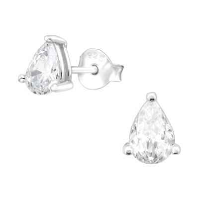 Silver Teardrop Ear Studs with Cubic Zirconia