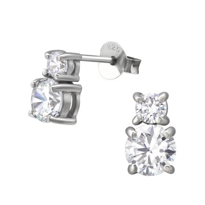 Sparkling Sterling Silver Ear Studs with Cubic Zirconia