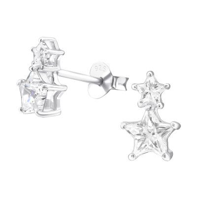 Silver Star Ear Studs with Cubic Zirconia