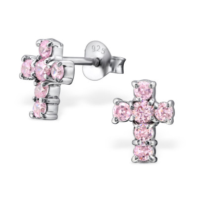 Cross Sterling Silver Ear Studs with Cubic Zirconia