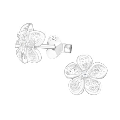 Silver Flower Ear Studs with Cubic Zirconia