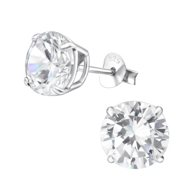 Silver Round 8mm Ear Studs with Cubic Zirconia