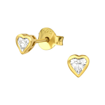 Silver Heart Ear Studs with Cubic Zirconia