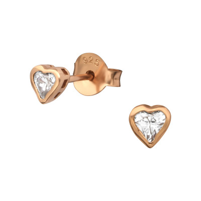 Silver Heart Ear Studs with Cubic Zirconia