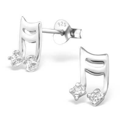 Silver Music Note Ear Studs with Cubic Zirconia