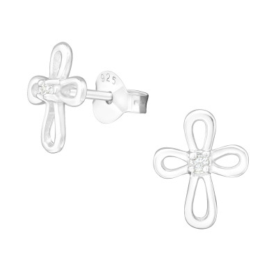 Silver Cross Ear Studs with Cubic Zirconia