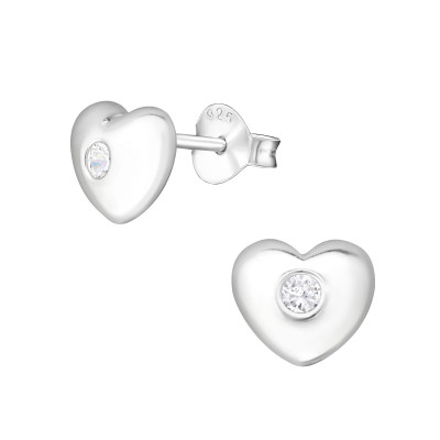 Silver Heart Ear Studs with Cubic Zirconia