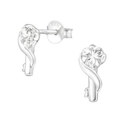 Silver Twisted Ear Studs with Cubic Zirconia