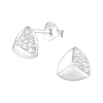 Silver Pyramid Ear Studs with Cubic Zirconia