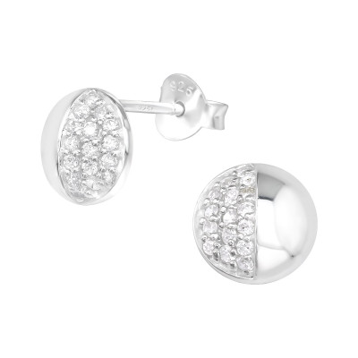 Silver Round Ear Studs with Cubic Zirconia