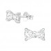 Silver Bow Tie Ear Studs with Cubic Zirconia