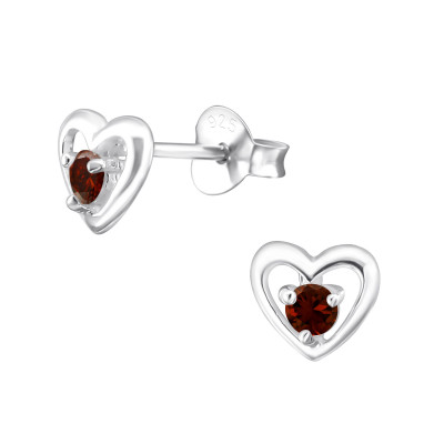 Silver Birthstone Heart Ear Studs with Cubic Zirconia