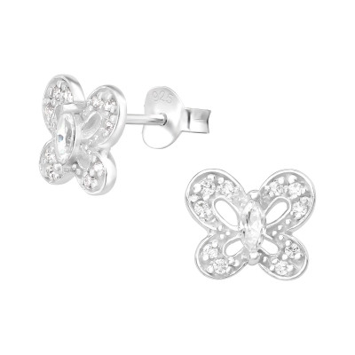 Butterfly Sterling Silver Ear Studs with Cubic Zirconia