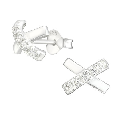 Silver Cross Ear Studs with Cubic Zirconia