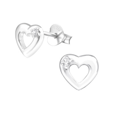 Silver Heart Ear Studs with Cubic Zirconia