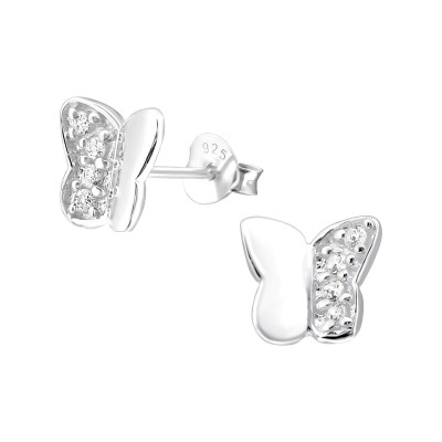 Silver Butterfly Ear Studs with Cubic Zirconia