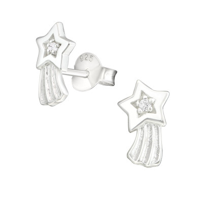 Silver Star Ear Studs with Cubic Zirconia