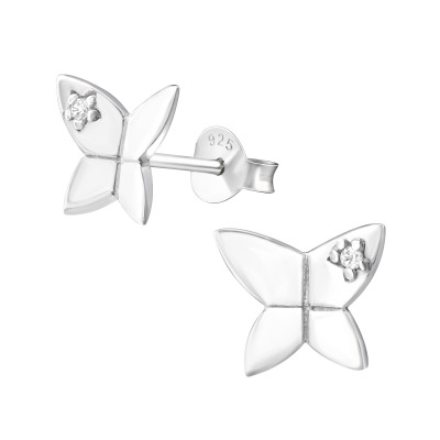 Butterfly Sterling Silver Ear Studs with Cubic Zirconia