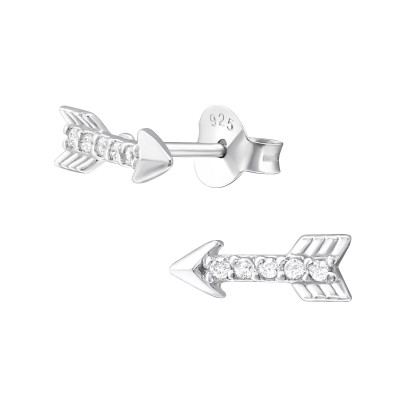 Silver Arrow Ear Studs with Cubic Zirconia