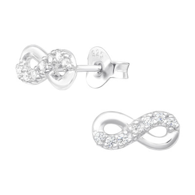 Silver Infinity Ear Studs with Cubic Zirconia