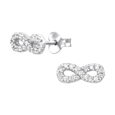 Silver Infinity Ear Studs with Cubic Zirconia