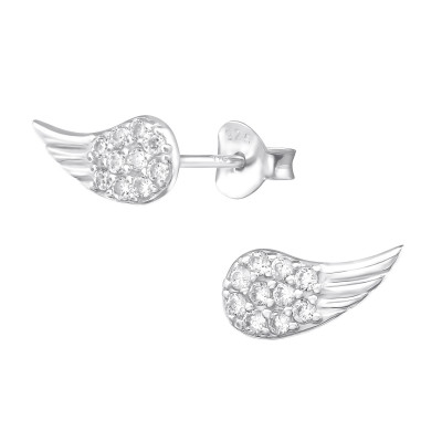 Silver Wing Ear Studs with Cubic Zirconia