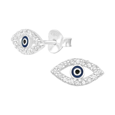 Silver Eye Ear Studs with Cubic Zirconia