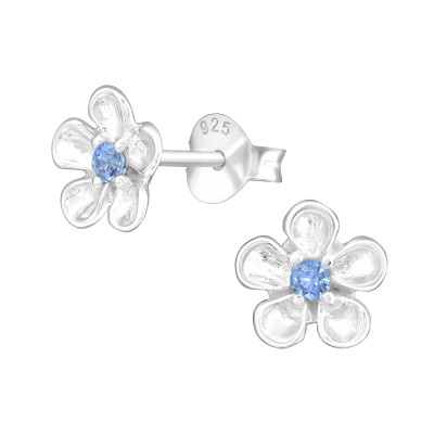 Silver Flower Ear Studs with Cubic Zirconia