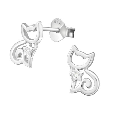 Silver Cat Ear Studs with Cubic Zirconia