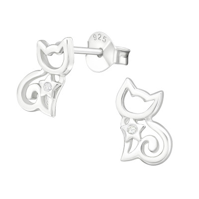 Silver Cat Ear Studs with Cubic Zirconia